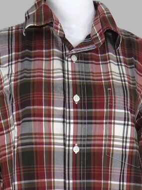 Eddie Bauer Men's Red & Brown Long-Sleeve Button-Up Dress Shirt Size M (C1988)